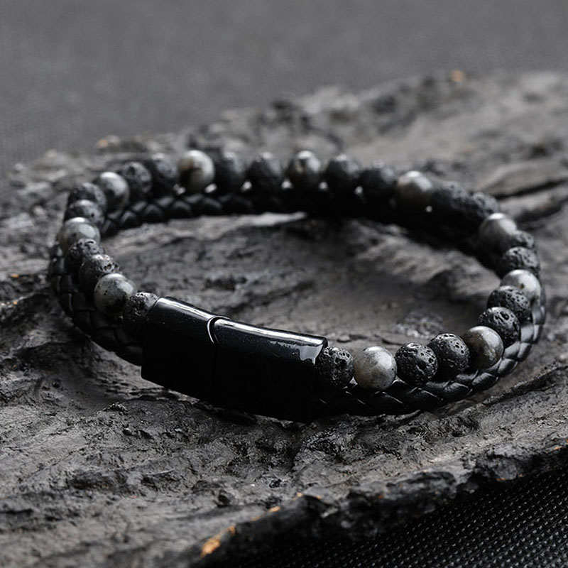 

Trendy Men Braslet Double Layer Leather Braclet Present for Men