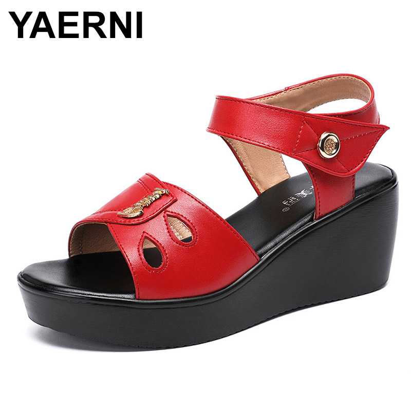

YAERNIBig size 32-43 platform sandals women shoes summer 2020 high heels wedge sandals ladies waterproof beach office, Black