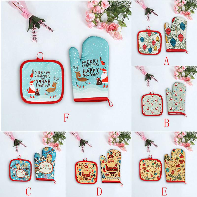 

Merry Christmas Baking Anti-Hot Gloves Oven Microwave Insulation Mat Xmas Supply Snowman elk print multi-style kitchen gloves722