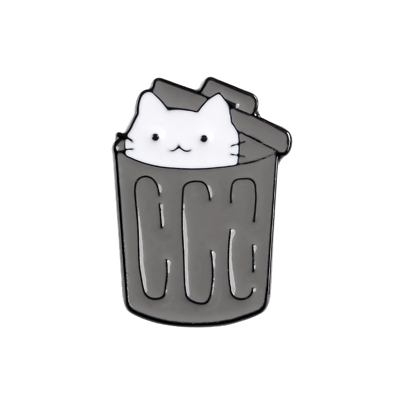 

Student style cute cartoon dustbin tiny white cat pin badge brooch, Gray