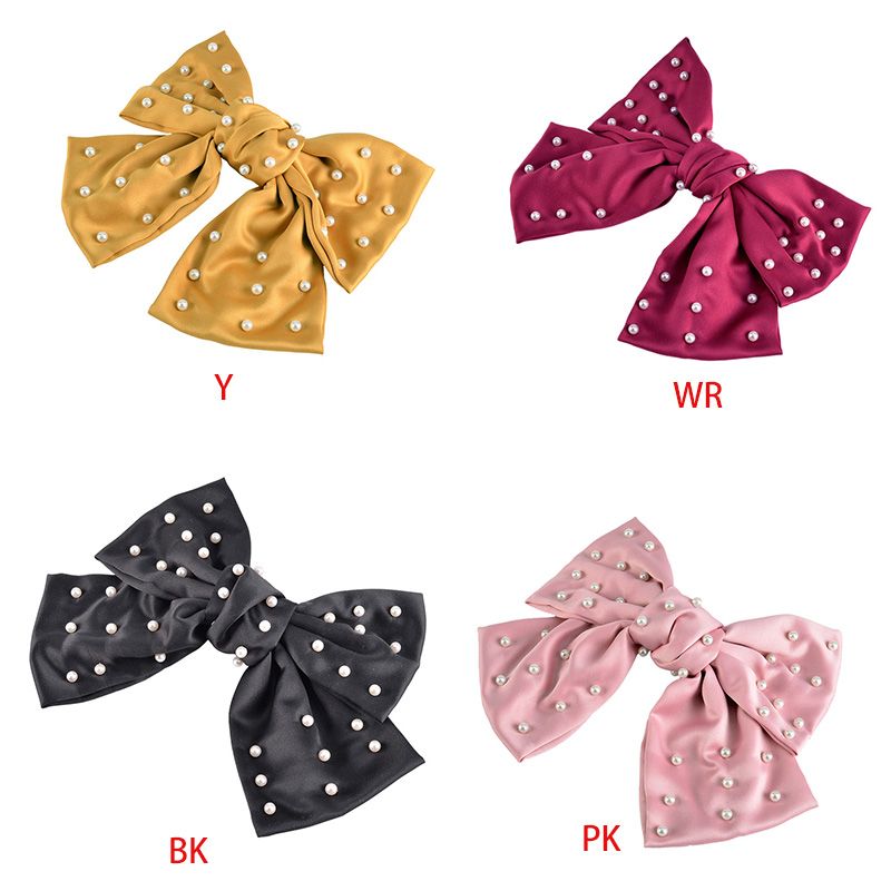 

Sweet Girls Big Bow Ties Hair Clip Imitation Pearl Bowknot Hairpin Two Layer Sat