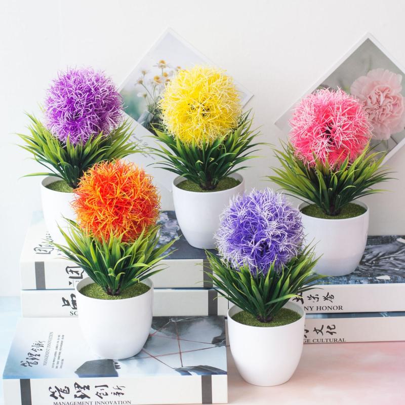 

16x25cm Artificial Flower Ball with Green Leaves Plants Bonsai Home Garden Bedroom Living Room Decoration Plastic Fake Plants, Orange