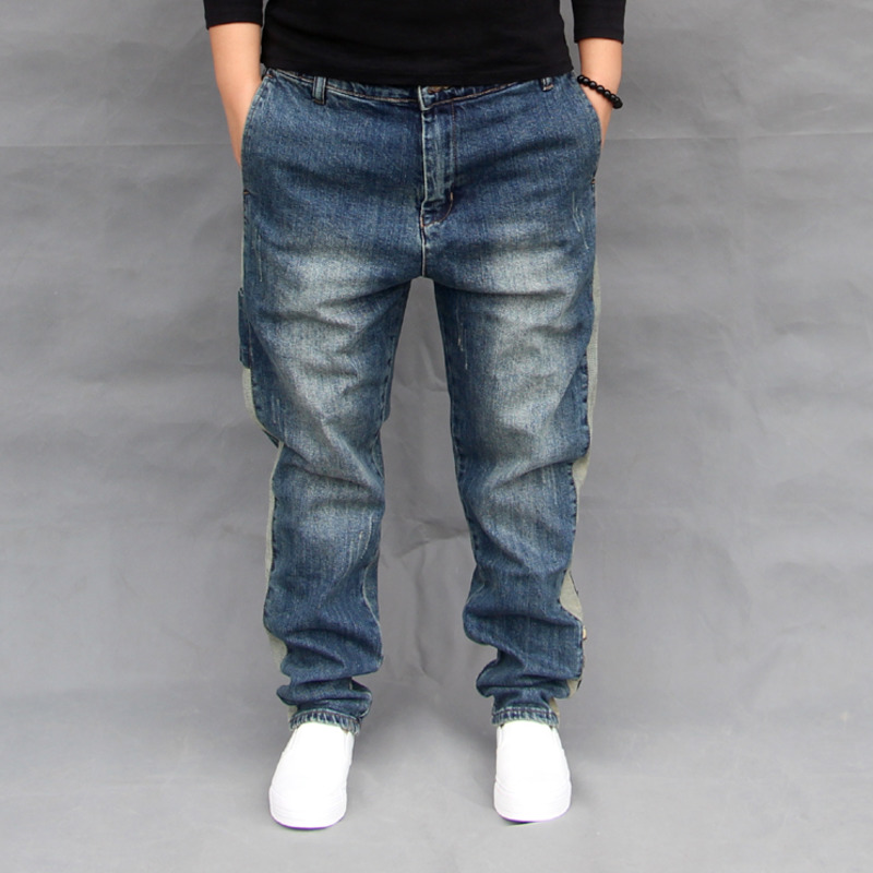 

New Trendy Plus Size 42 Mens Baggy Skateboard denim Pants Male Streetwear dance Harem Jean Trouser Big Drop Crotch Joggers FSH18, Blue