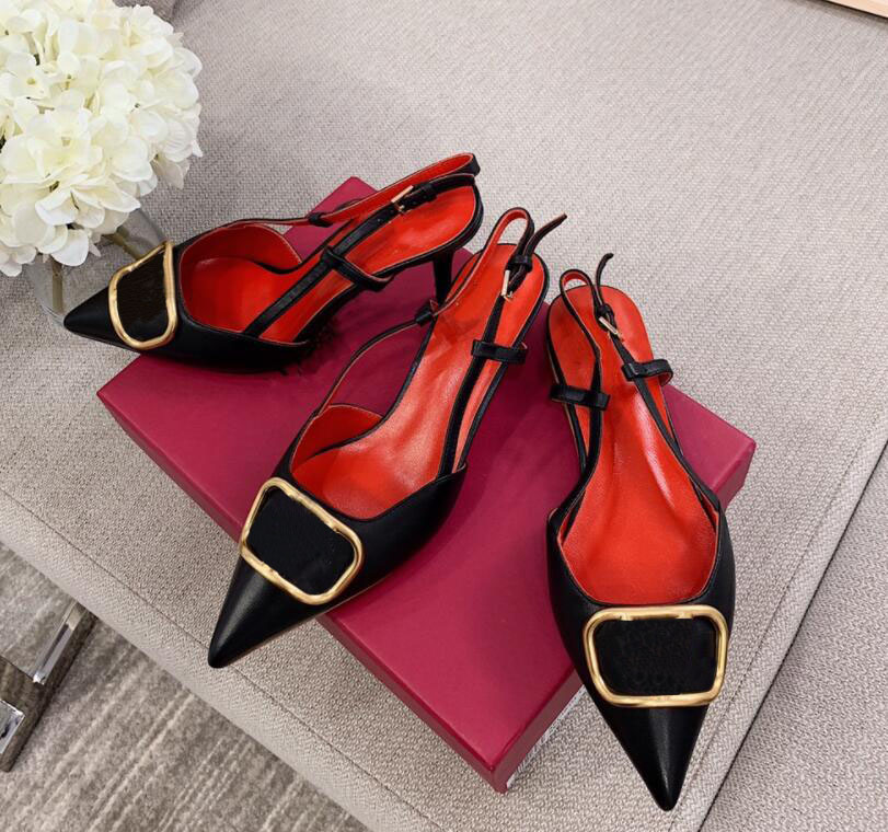 

brand shoes women high heel sandal Metal V buckle pointed toe thin heel real leather women wedding shoes 35-43,have dust bag, 11