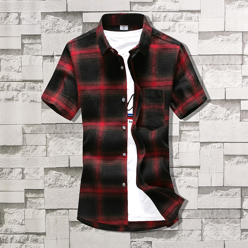 

Summer short sleeve men's Korean version of slim half sleeve trend men's inch shirt plaid, Beige