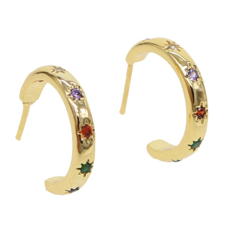 

2020 Gold filled women stud carve bling delicate star with rainbow round CZ earring for women girl boho nice jewelry party cheap
