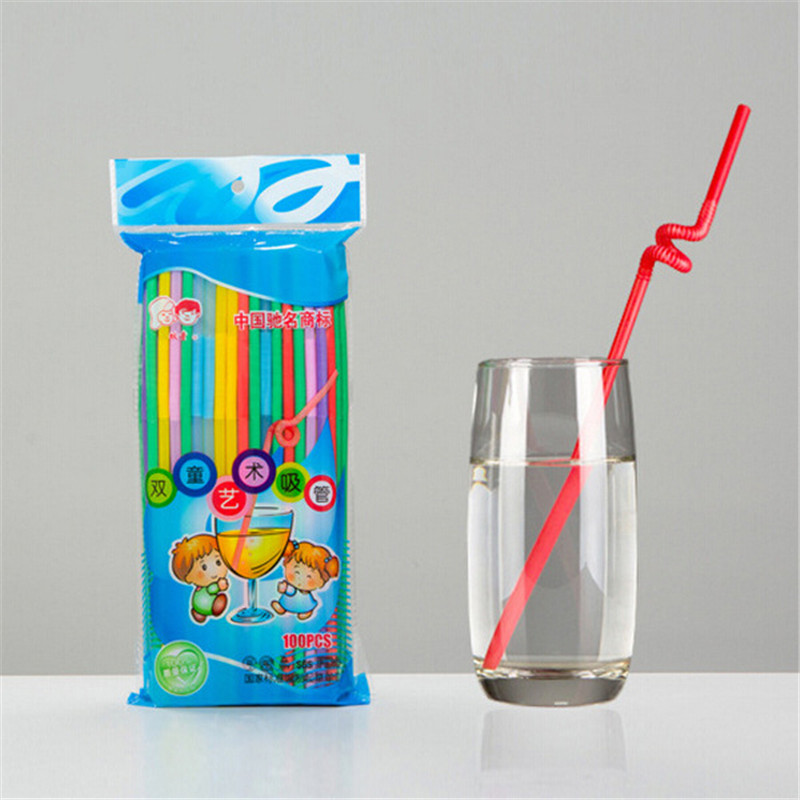 

100pcs color straws plastic art straws long elbow juice drink