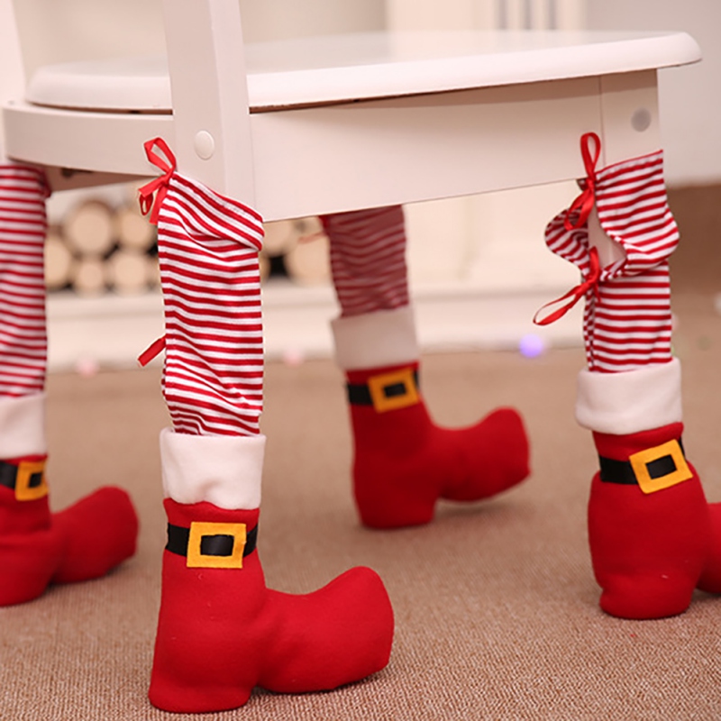 

4Pcs Christmas Dining Table Chair Protective Cover Stool Legs Red Christmas Chair Cover Non-slip Cases Decoration