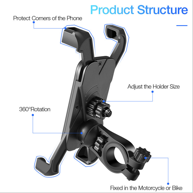 

Cross Country Sports Anti-shake Smart Phone Holder Universal 360°rotating Adjustable Bicycle Holder Motorcycle Handle Mobile Phone Holder, Black