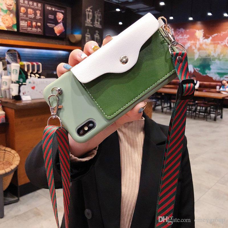

Luxury cute wallet card holder bracket lanyard silicone phone case for iphone X XR XS MAX 6S 7 8 plus for iphone11 back cover