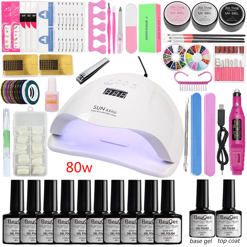 

Nail Set UV LED Lamp Dryer With 12/20/30 PCs Nail Gel Polish Kit Soak Off Manicure Tools Set Electric Drill For Tools