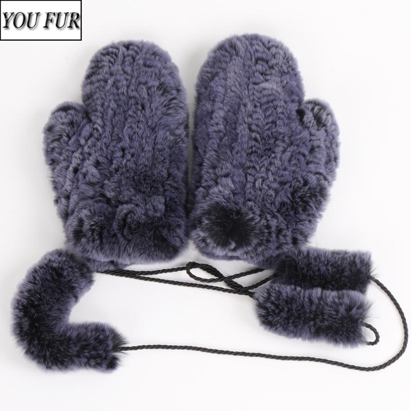 

Lday Winter Real Fur Gloves Women Good Elastic Knit Real Rex Fur Gloves Warm Soft Outdoor Natural Rex Mittens
