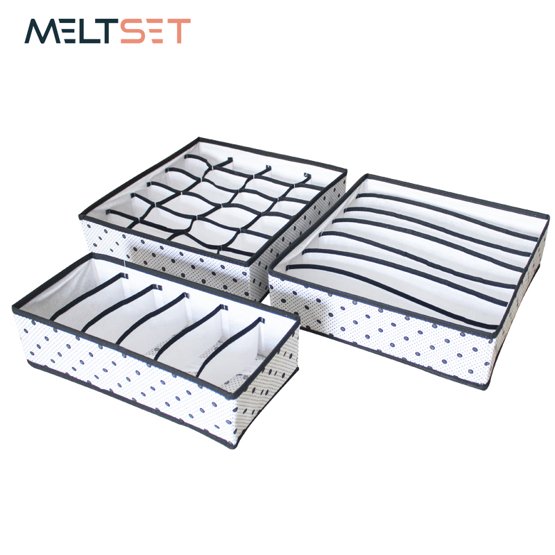 

3PCS/SET Foldable Underwear Organizer Bra Tie Scarf Clothes Storage Box Container Wardrobe Closet Organizer Drawer Dividers Case, Black