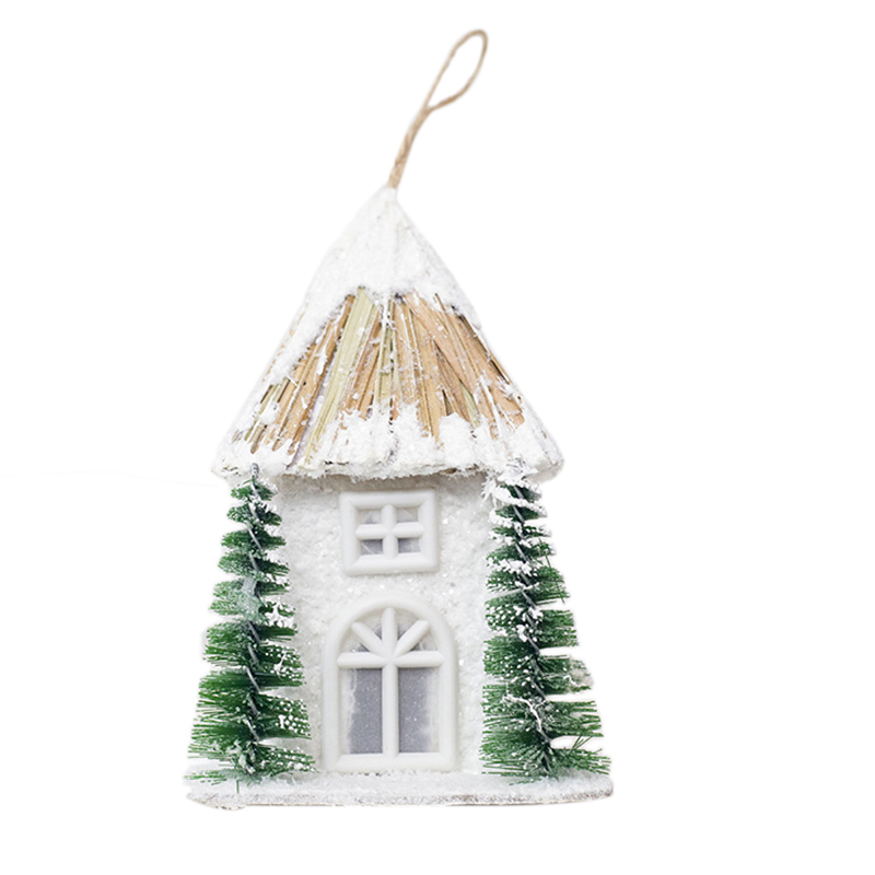 

Christmas Snow House Pendant Christmas Wooden Cottage Creative Plastic with Lights Ornament Hotel Wedding Night Light Decoration