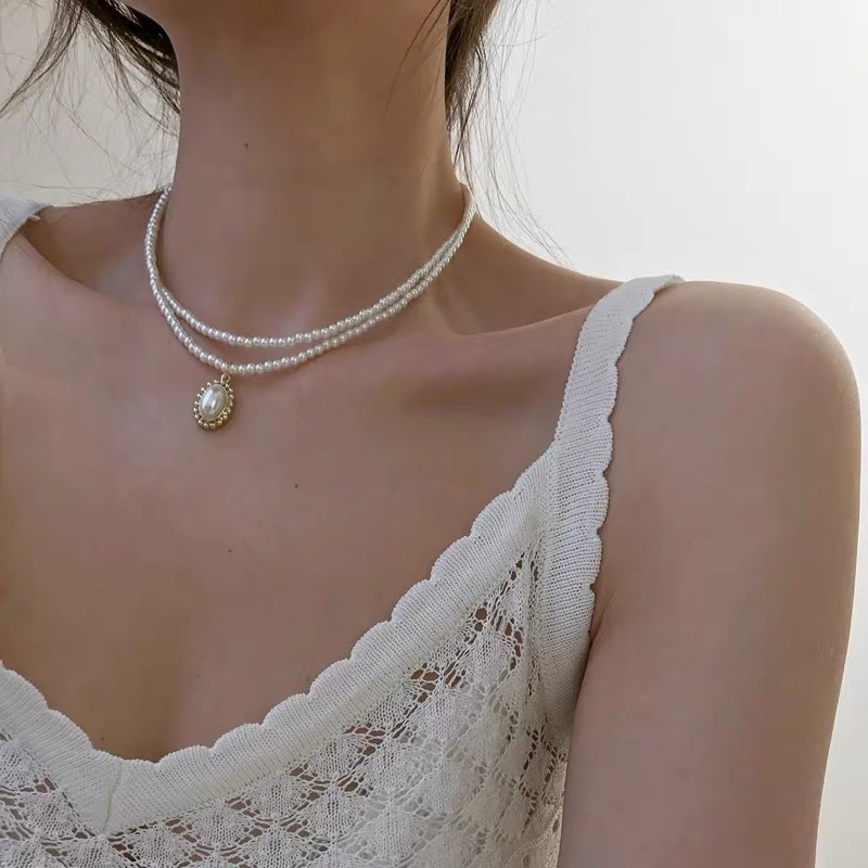 

Kpop retro 2020 New Mini Pearl Choker Necklace For Women Double Layers Elegant Simple Aesthetic Jewelry Collares Gifts