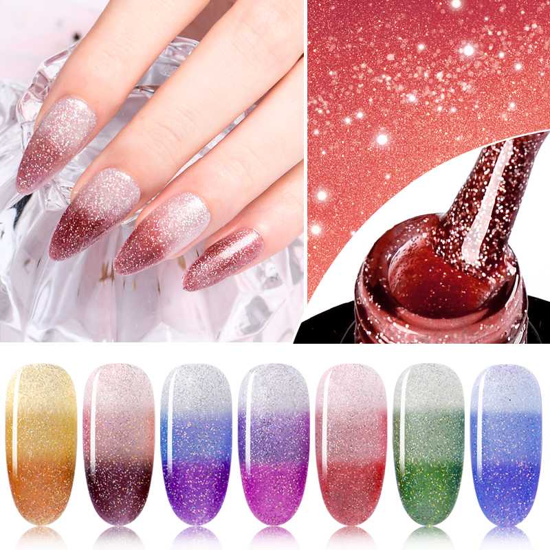

Mtssii Rainbow 8ML Thermal Color Changing Top Coat Gel Nail Polish Holographic Glitter Temperature Soak Off UV Gel Varnish, Aw4103