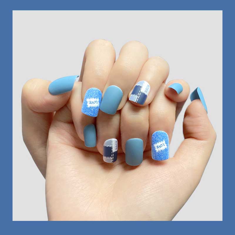 

24pcs Popular Denim Blue Sky Blue Wearable Fake Nail Pieces Sweet Suitable Girls Daily Wear Fresh Nail Beauty Tools DL, As