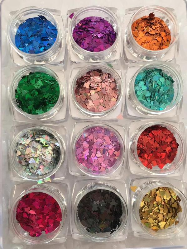 

12 bottles of 1 pack Chunky Cosmetic Glitter-Face Eye Body Dance Festival Tattoo Nail Colorful Heart Glitter Set / 12 Jars