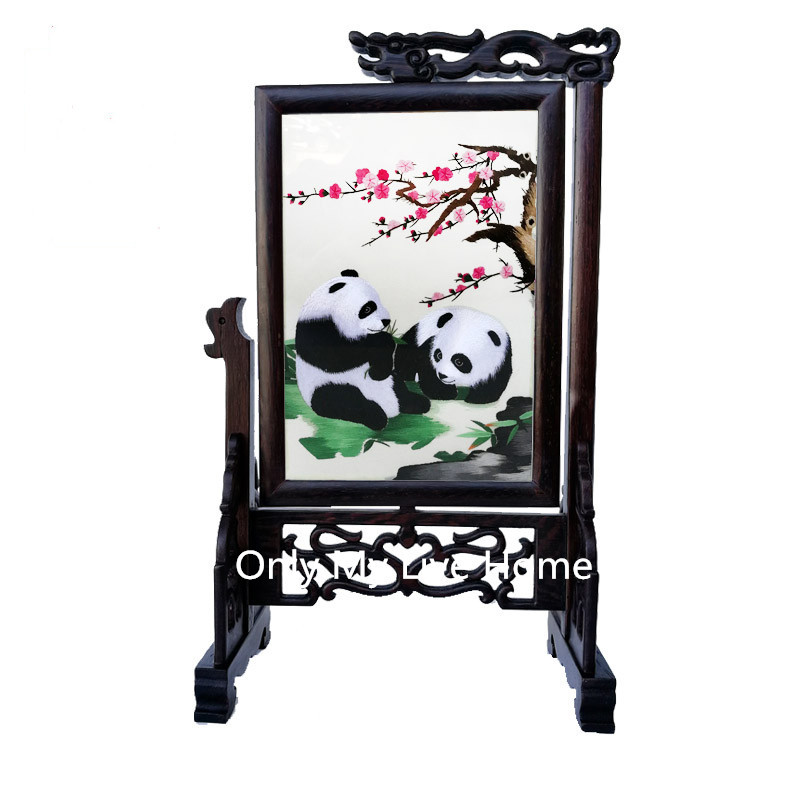 Dragon Home Decoration Office Table Decor Accessories Ornaments Wenge Wooden Frame Chinese Hand Silk Embroidery Finished Christmas Gift-image-590034796