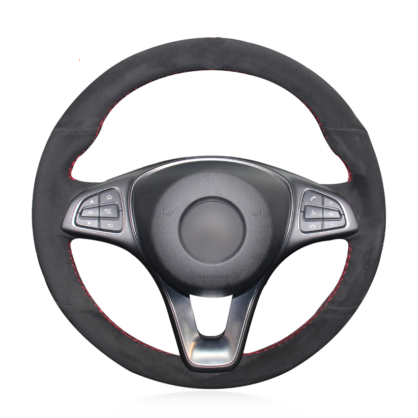 

Hand-stitched DIY Black Suede Leather Car Steering Wheel Cover for Mercedes Benz C180 C200 C260 C300 B200 Accessories