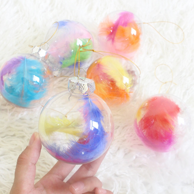 

Christmas Decoration Colored Feather Decorative Ball Transparent Window Ornament Christmas Tree Pendant Festival Party 8cm