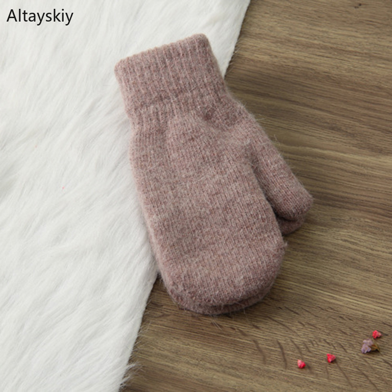 

Gloves Women Finger-less Solid Wool Plus Velvet Thickening Kawaii Warm Soft Simple Sweet Girls Students Lovely All-match Winter
