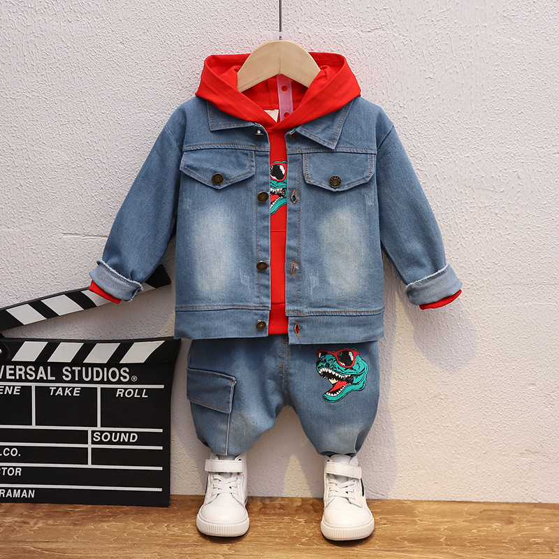 

Autumn Children Clothing sets Boys Clothes Suit Baby Denim jacket hooded sweater pants 3Pcs/sets winter Toddler Kids Tracksuits, Gray