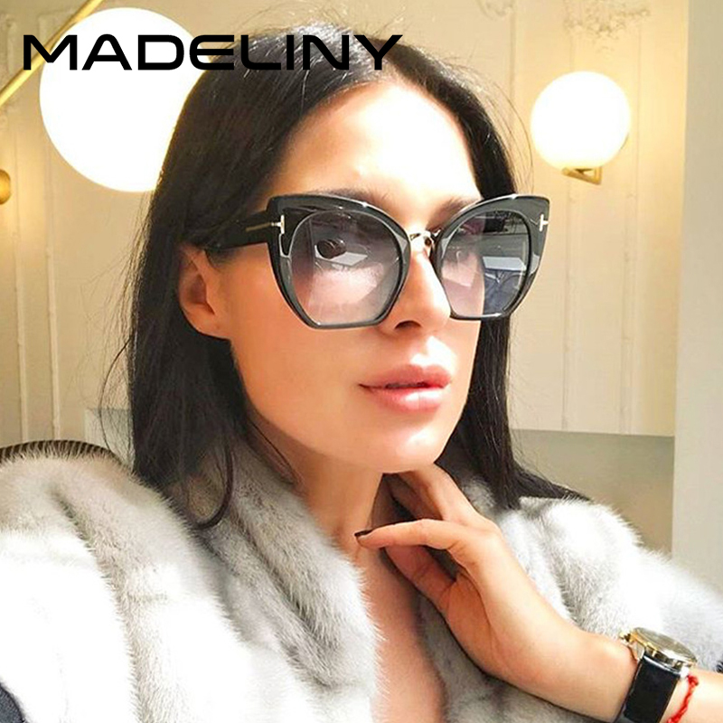 

MADELINY Cat Eye Oversized Sunglasses Women Vintage Gradient Shades Sun Glasses Ladies Cateyes Retro Eyewear UV400 MA459