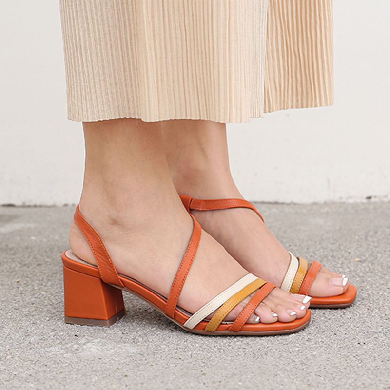 

COOLULU NEW Arrial 2020 Summer Sandals Open Toe High Heel Women Shoes Orange and Blue All Match Ladies Sandals Size 33-43