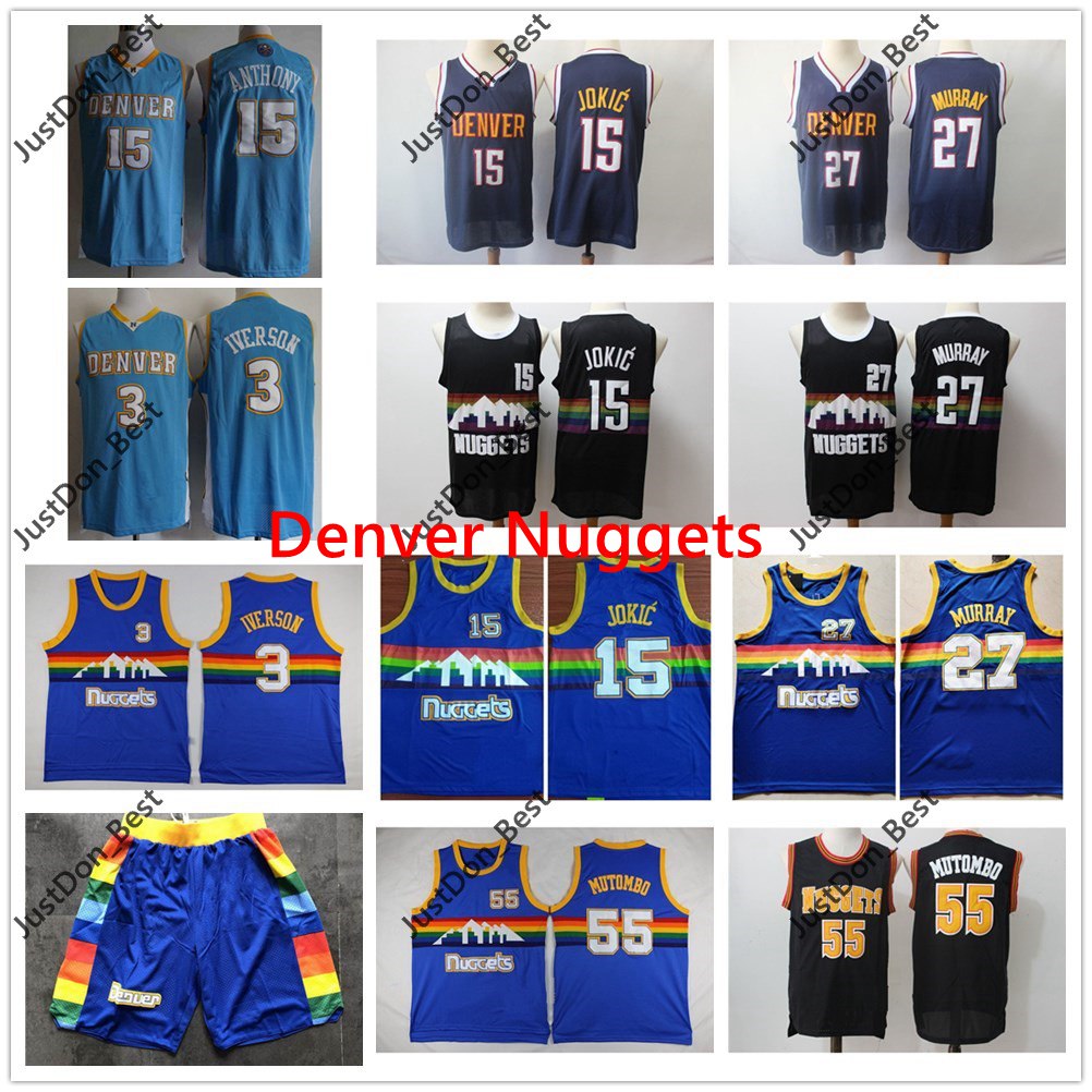 

Vintage Youth #3 Allen Iverson Denver Nuggets 15 Carmelo Anthony 55 Dikembe Mutombo Purple Basketball Jersey Floral Shirts, Black;red