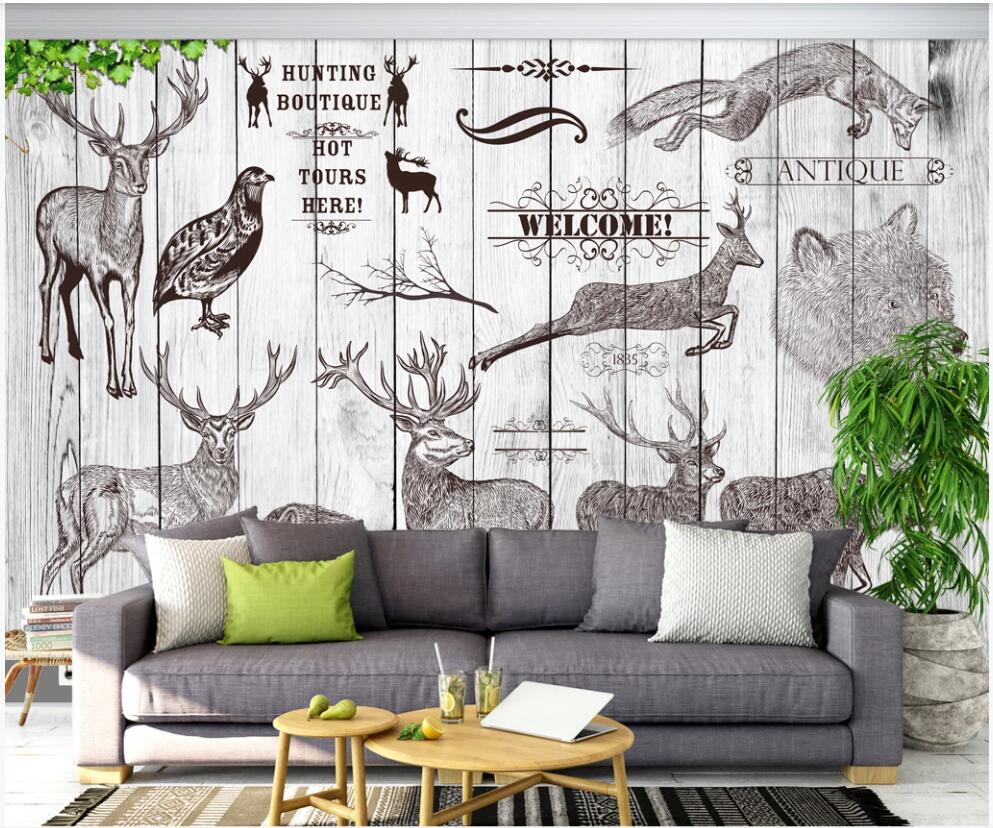 

3d wallpaper custom photo mural on the wall European retro wood board animal elk home decor 3d wall murals wallpaper for living Room, Non-woven wallpaper