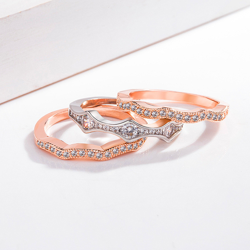 

Luxury Female White Crystal Stone Ring Set Rose Gold Silver Color Wedding Rings For Women Dainty Zirconia Round Engagement Ring