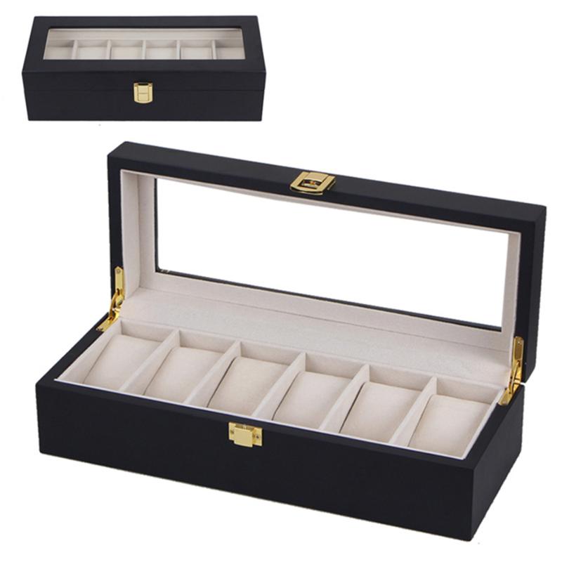 

Top Watch Boxes 6 Slots Black MDF Packaging Collection Box Rectangle Storage Case Boxes for Expensive Watch Display