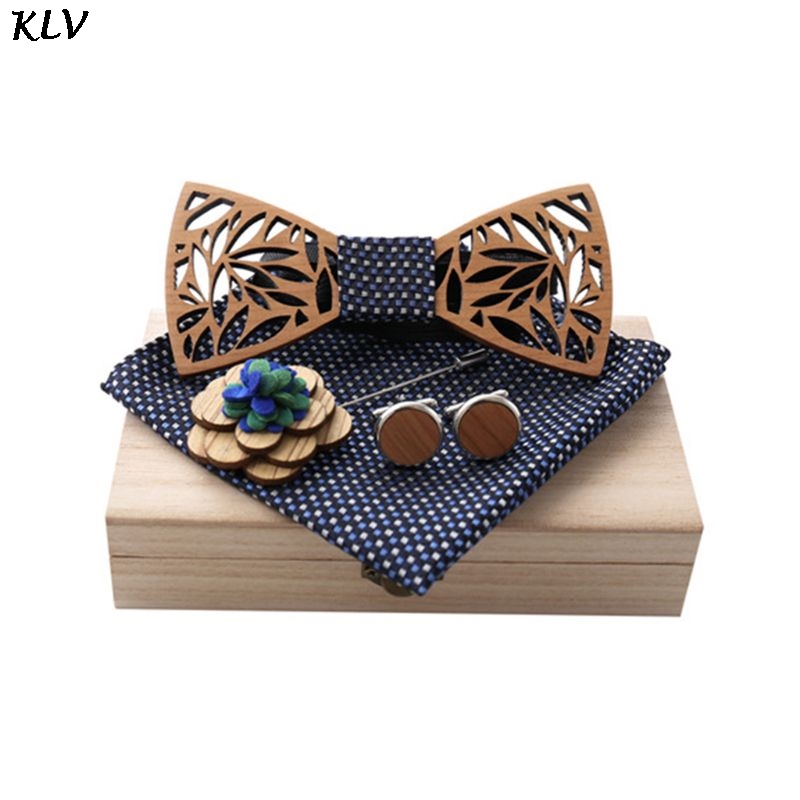 

Neck Ties Man Wooden Bow Tie Handkerchief Set Men Women Hollow Wood Carved Floral Corsage Cufflinks Jewelry Gifts Unisex For Party Dating