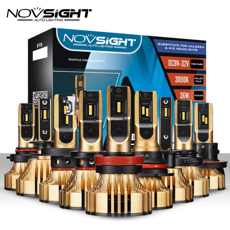 

NOVSIGHT Car Led Headlight Bulbs 72W 12000LM LED Headlamps 3000K H4 H7 H1 H3 H11 H13 3/9005 4/9006 5/9007 Gold Yellow