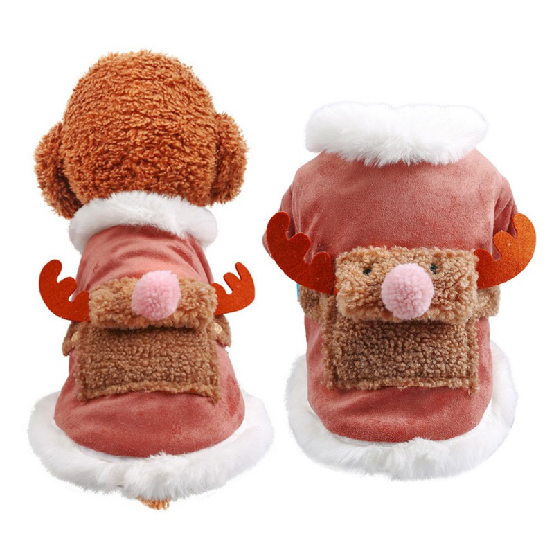 

Christmas Elk Pet Dog Costume Clothes Winter Warm Plush Thickening Christmas Cotton Coat Jackets Puppy Outfit, As show