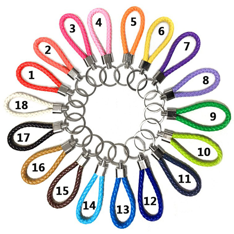 

Hot PU Leather Braided Woven Keychain Rope Rings Fit DIY Circle Pendant Key Chains Holder Car Keyrings Jewelry accessories WCW992