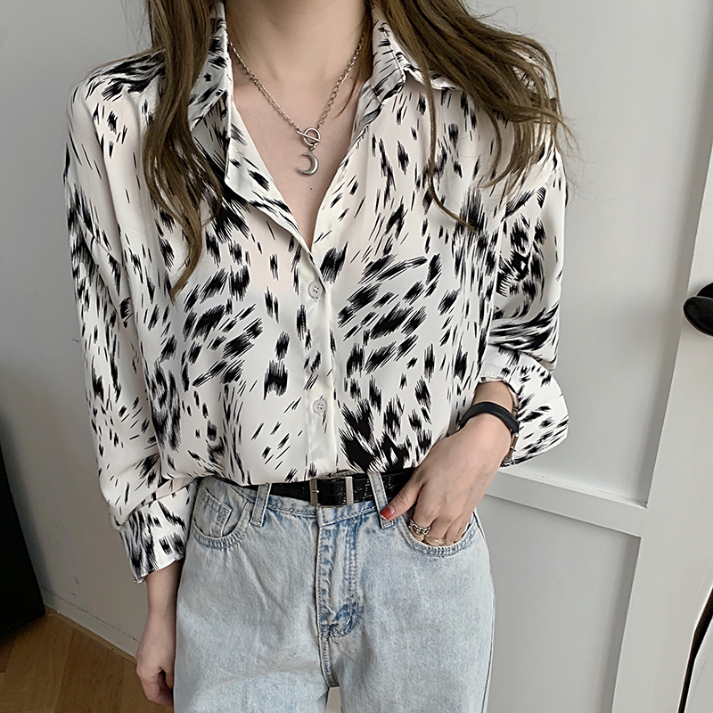 

Chiffon Print Shirts Blouses Women Fashion Casual Tops Female Long Sleeve Blouse Office lady Style Top, The picture color