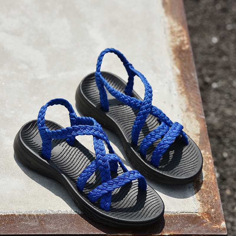 

BONJEAN Female Cane Sandals 2020 Open Toe Outdoor Footwear Breathable Casual Ladies Shoes Plus Size Beach Women's Sandals BJ2785, Blue