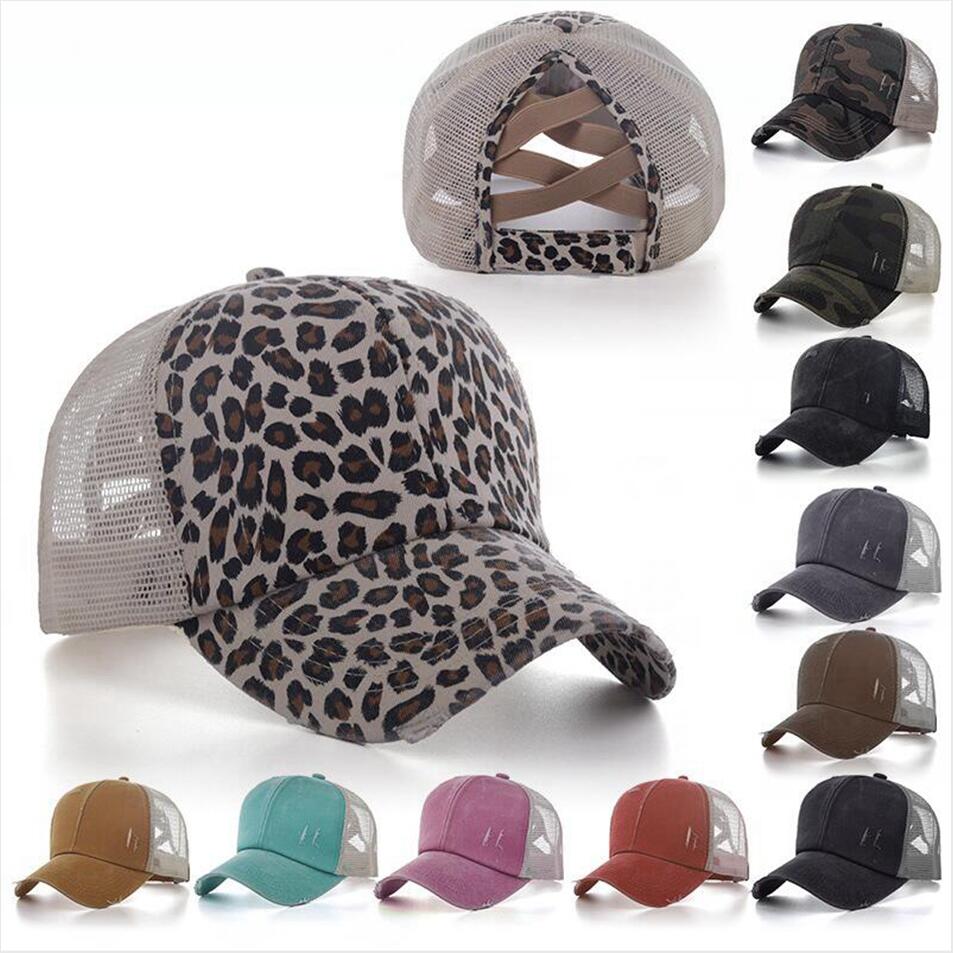 

Washed Cross Ponytail Baseball Cap Tie dye Mesh Solid Color leopard Cross-border Hat Old Outdoor Sunscreen Trucker Pony Caps LJJP269, 12styles;pls remark