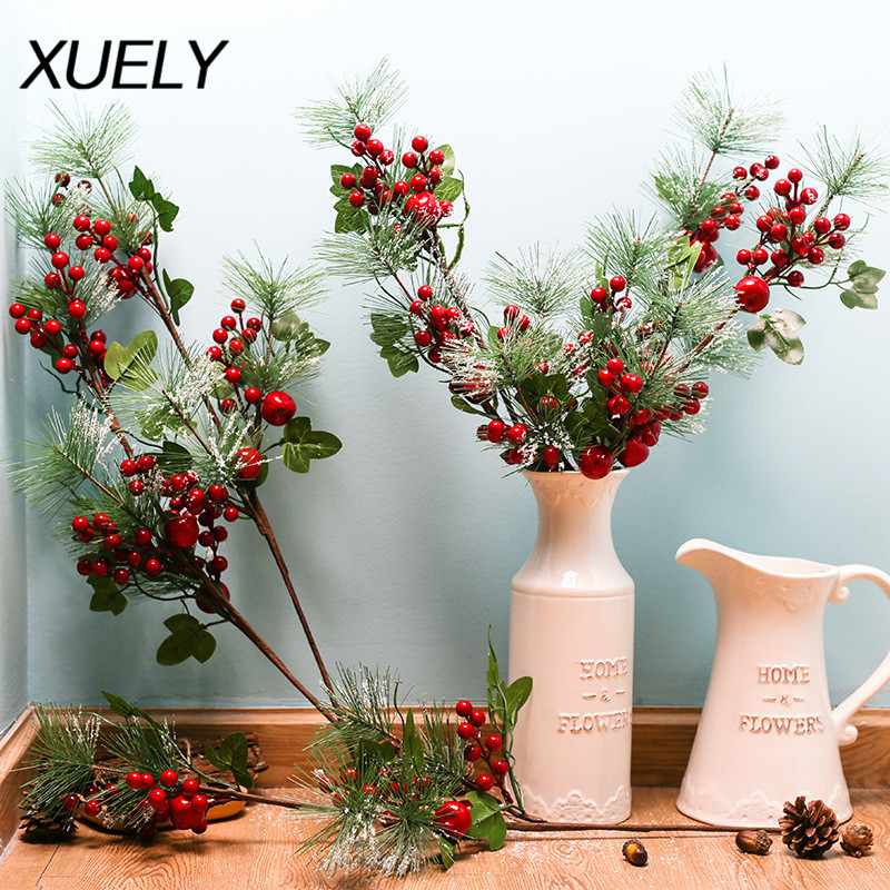 

Christmas Simulation Berry Artificial Pine Needles Red Berry Flower Branch shopwindow Holiday Decorations Home Decor Accessories, White