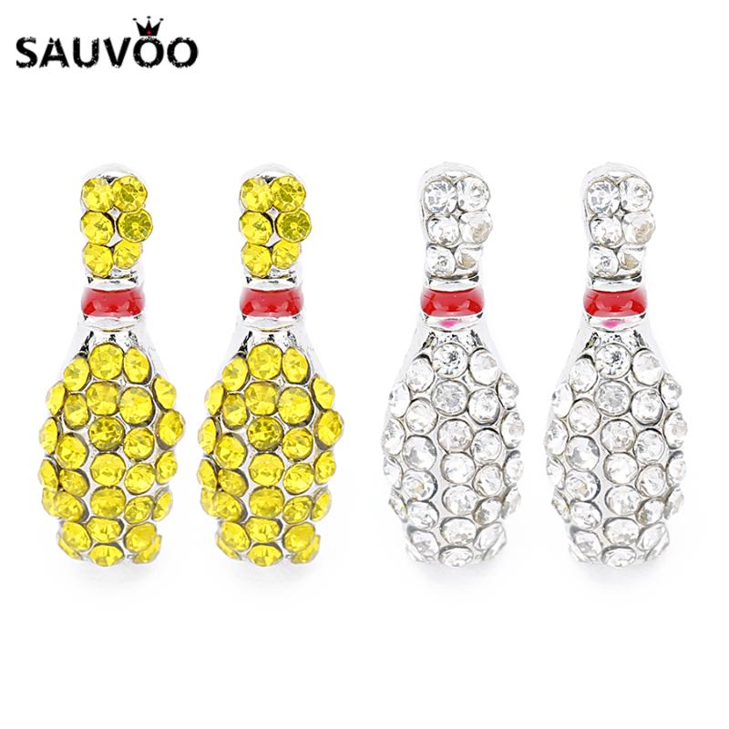 

SAUVOO 1pair Bowling Stud Earrings Gold Silver Color Zircon Earring Post for Women Men Earring Jewelry Making Findings