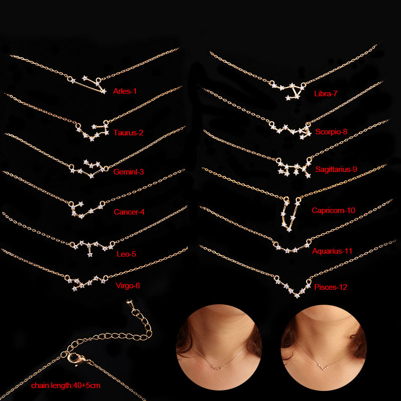 

Fashion 1PC Twelve Constellation Necklace For Women Girls Dainty Tiny Chain Zircon Choker Necklaces Jewelry Birthday Gift