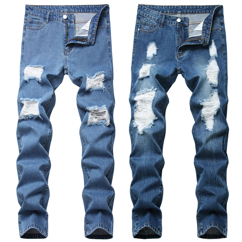 

Men Ripped jeans Frayed Jeans Slim Fit Pant Denim Pant Straight Long Pants Men Casual Pants
