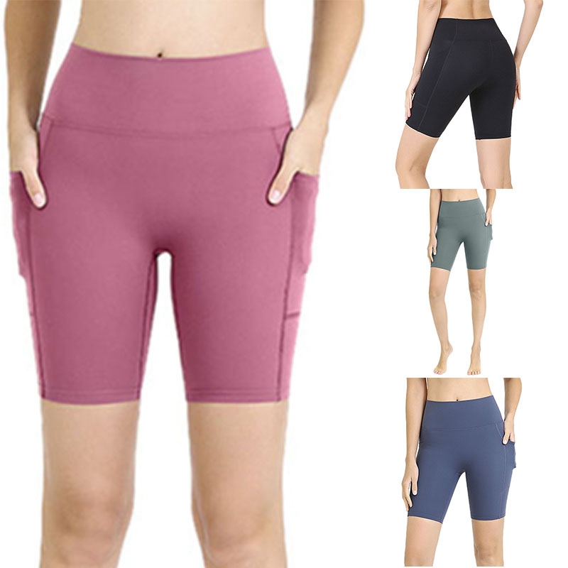

Summer Ladies Yoga Shorts Double Side Pockets Sports Tights Seamless Fitness Shorts, Green