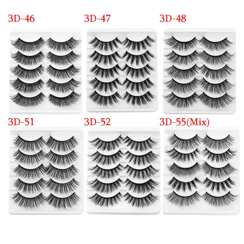 

5 Pairs Eyelashes 3d Mink Lashes Natural Long 1 Box Mink Eyelashes 1cm-1.5cm 3D False Full Strip Lashes Handmade Tool