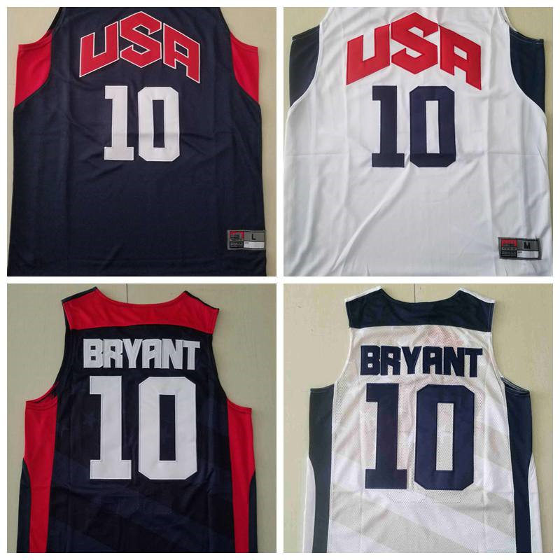 

Stitched 10 Bryant Basketball Jersey Mens USA Dream Team Jersey Stitched Blue White Short Sleeve Shirt S