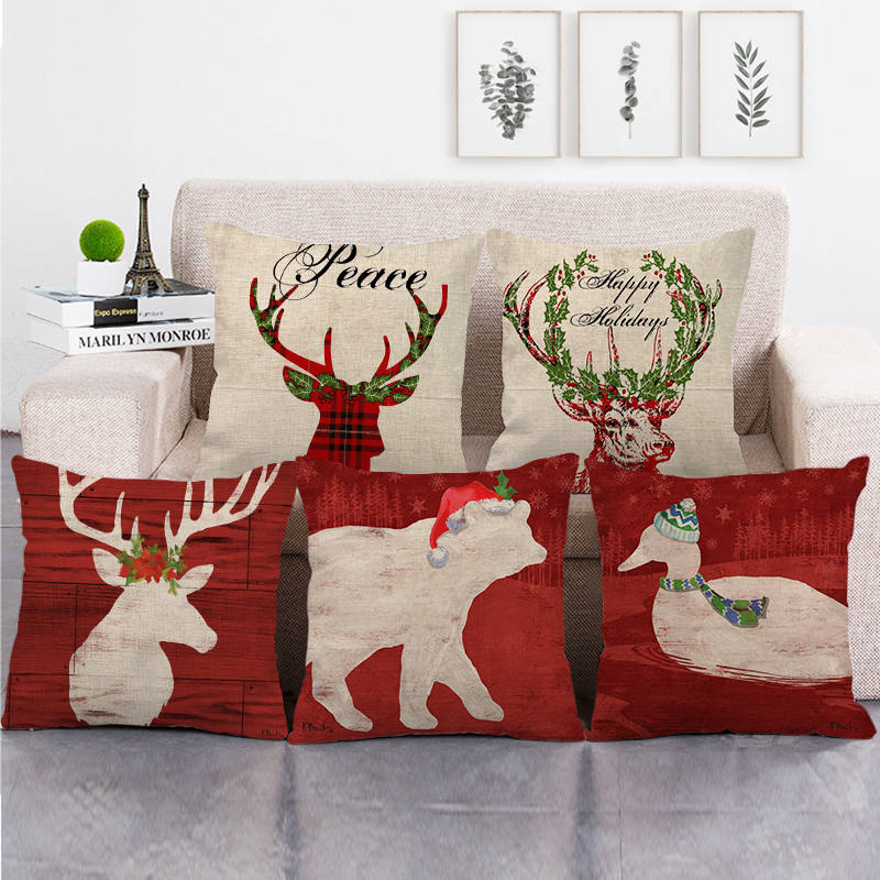 

45cm*45cm christmas deer design linen/cotton throw pillow covers couch cushion cover home decor pillow