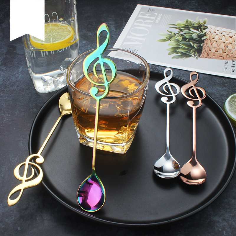 

Spklifey Music Shaped Tableware Stainless Steel Gold Spoon 7 Colors Coffee Spoon 3 Pcs Coffee Use 2020 New