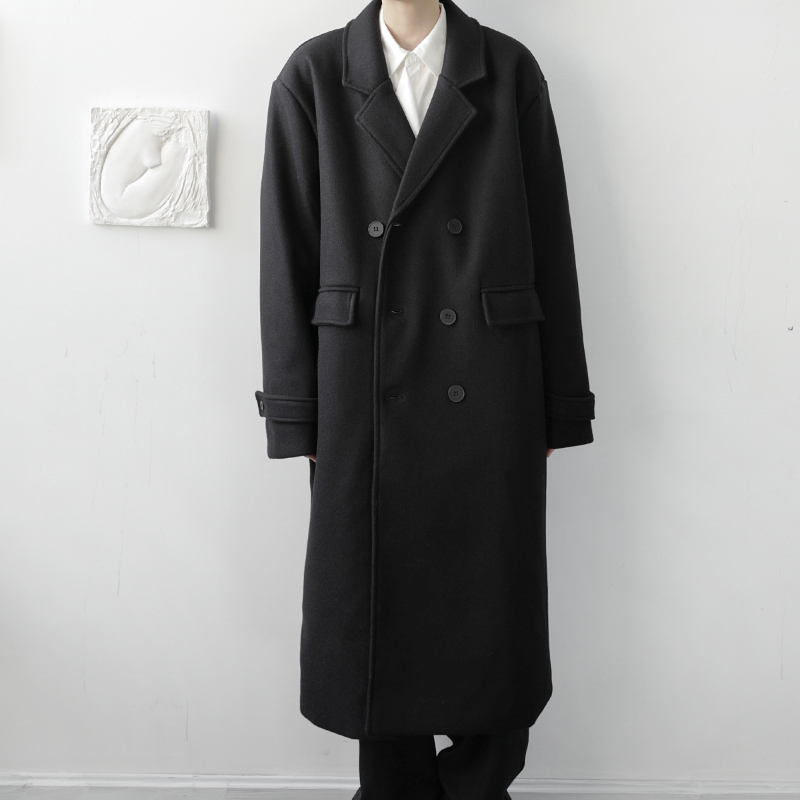

Men Winter Double Breasted Loose Long Casual Wool Trenchcoat Outerwear Male Streetwear Vintage Trench Jacket Overcoat, W853